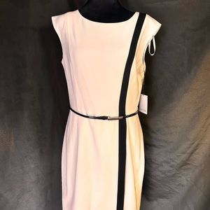 Calvin Klein, Black & Eggshell Dress w Belt *NWT*